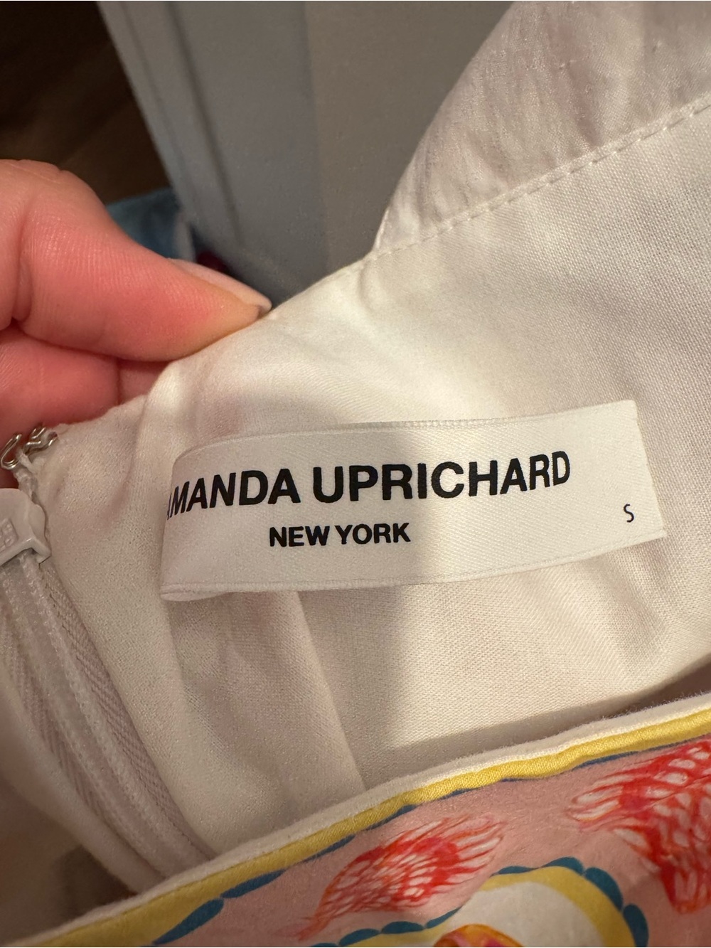 Amanda Uprichard White Dress with Multicolor Floral Trim - Picture 4 of 4